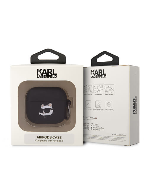 Karl Lagerfeld 3D Logo NFT Choupette Head Silikonové Pouzdro pro Airpods 3 Black