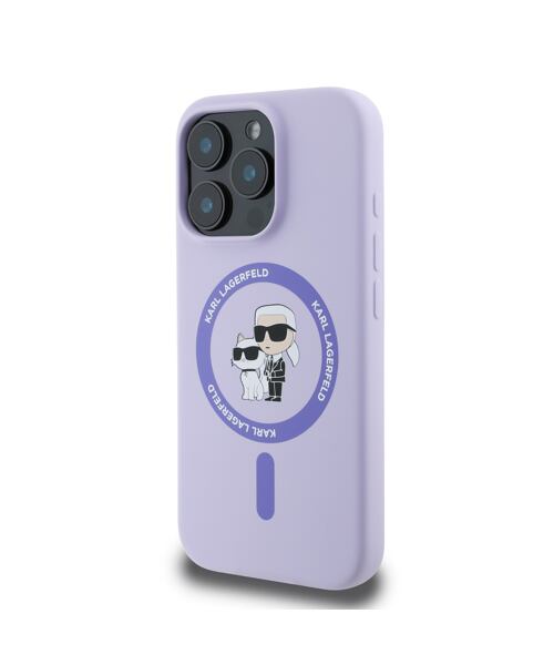 Karl Lagerfeld Liquid Silicone Karl and Choupette MagSafe Zadní Kryt pro iPhone 16 Pro Purple