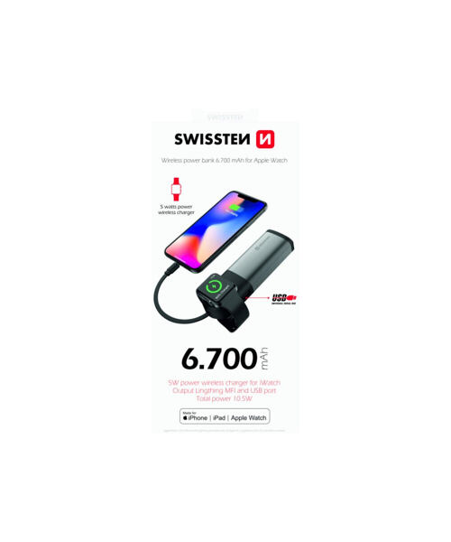 SWISSTEN 2in1 APPLE WATCH MFI POWER BANK 6700 mAh