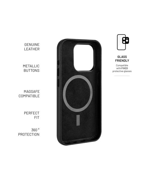 Kožený zadní kryt FIXED MagLeather s podporou MagSafe pro Apple iPhone 15 Plus, černý