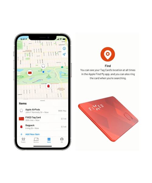 Smart tracker FIXED Tag Card s podporou Find My, bezdrátové nabíjení, oranžový