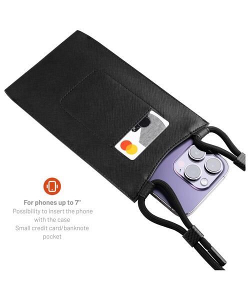 Taštička přes rameno s kapsou FIXED Verona s černou šňůrkou pro mobilní telefony do 7", černá