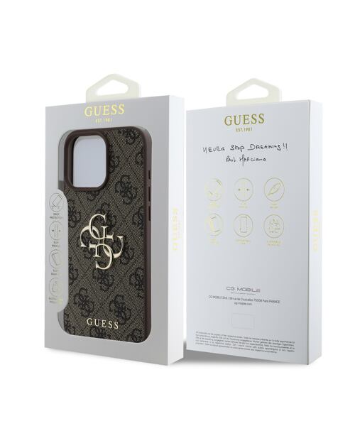 Guess PU 4G Metal Logo Zadní Kryt pro iPhone 16 Pro Brown