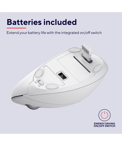 Trust Verto/Vertikální/Optická/Pro praváky/1 600 DPI/Bezdrátová USB/Bílá