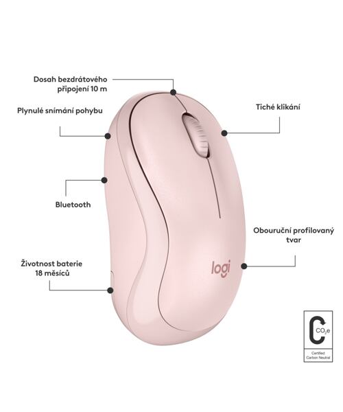 Logitech Wireless M240 Silent růžová, nano, optická myš bezdrátová