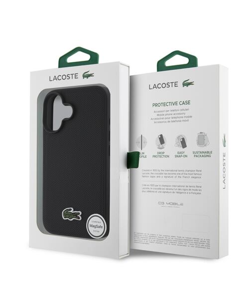 Lacoste Iconic Petit Pique Woven Logo MagSafe Zadní Kryt pro iPhone 16 Plus Black