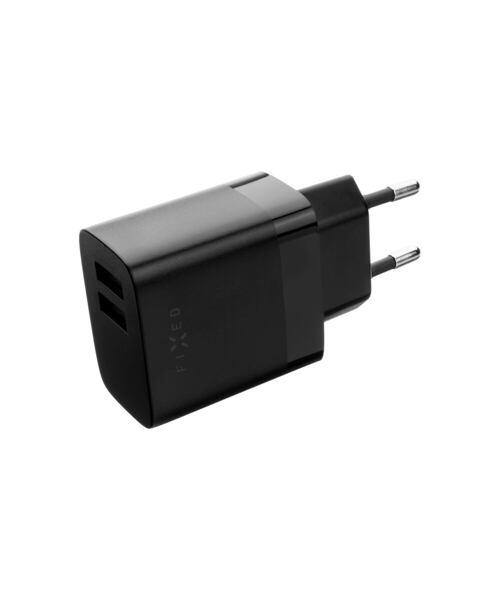 Síťová nabíječka FIXED s 2xUSB výstupem, 17W Smart Rapid Charge, černá