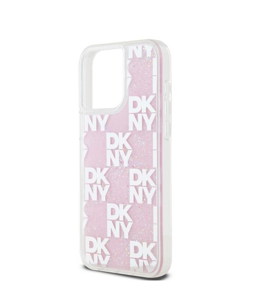 DKNY Liquid Glitter Checkered Pattern Zadní Kryt pro iPhone 15 Pro Max Pink