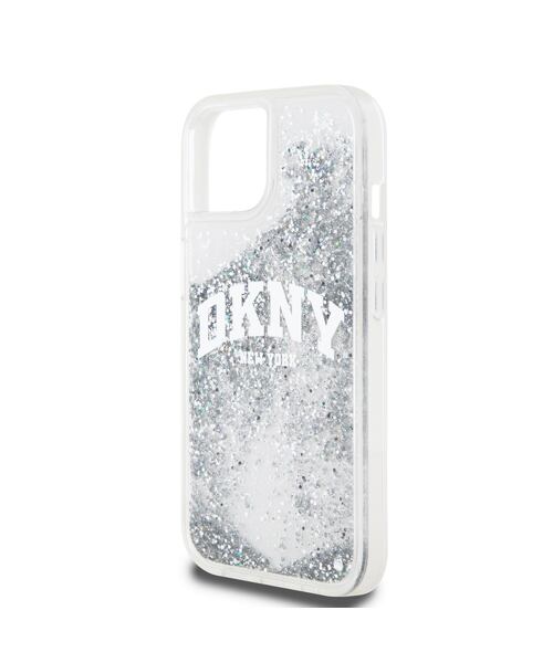 DKNY Liquid Glitter Arch Logo Zadní Kryt pro iPhone 15 Transparent