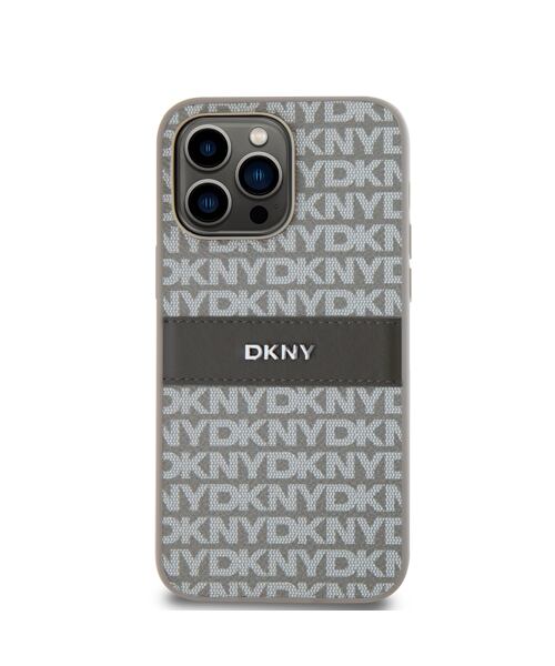 DKNY PU Leather Repeat Pattern Tonal Stripe Zadní Kryt pro iPhone 14 Pro Beige