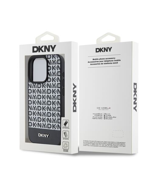 DKNY PU Leather Repeat Pattern Bottom Stripe MagSafe Zadní Kryt pro iPhone 12/12 Pro Black