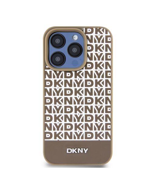 DKNY PU Leather Repeat Pattern Bottom Stripe MagSafe Zadní Kryt pro iPhone 13 Pro Max Brown