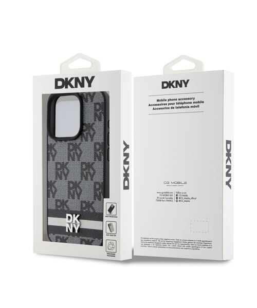 DKNY PU Leather Checkered Pattern and Stripe Zadní Kryt pro iPhone 15 Pro Max Black
