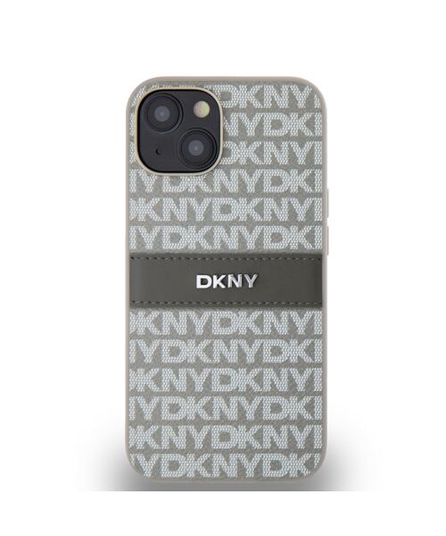 DKNY PU Leather Repeat Pattern Tonal Stripe Zadní Kryt pro iPhone 14 Beige