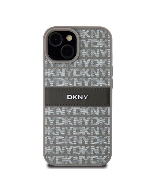DKNY PU Leather Repeat Pattern Tonal Stripe Zadní Kryt pro iPhone 15 Beige
