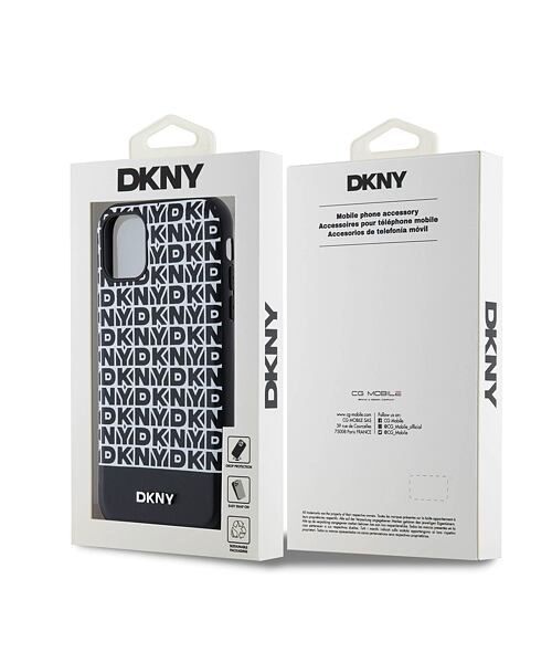 DKNY PU Leather Repeat Pattern Bottom Stripe MagSafe Zadní Kryt pro iPhone 11 Black