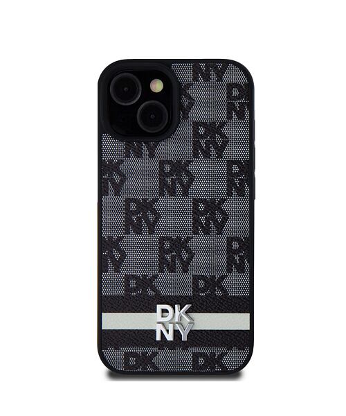 DKNY PU Leather Checkered Pattern and Stripe Zadní Kryt pro iPhone 15 Black
