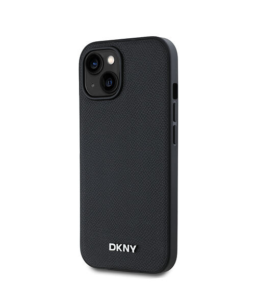 DKNY PU Leather Silver Metal Logo Magsafe Zadní Kryt pro iPhone 15 Black
