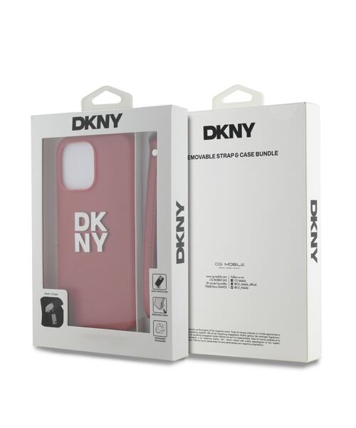 DKNY PU Leather Stack Logo Wrist Strap Zadní Kryt pro iPhone 14 Pro Max Red