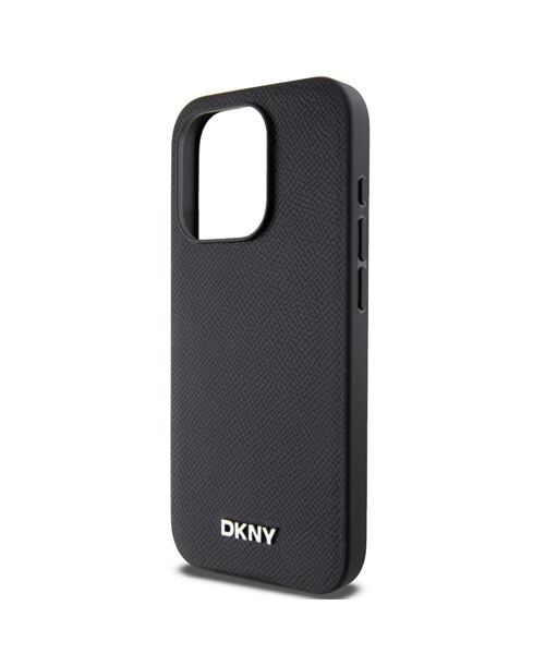 DKNY PU Leather Silver Metal Logo Magsafe Zadní Kryt pro iPhone 15 Pro Max Black