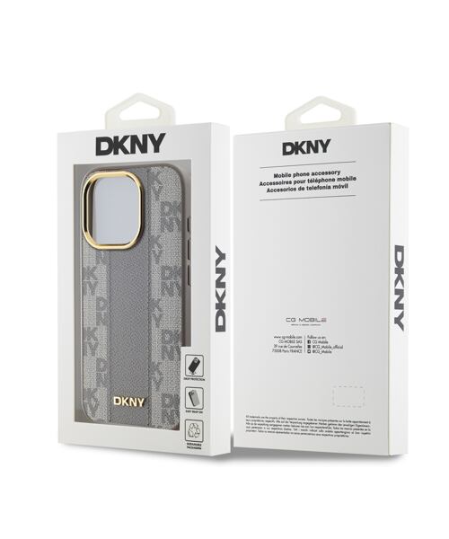 DKNY PU Leather Checkered Pattern Magsafe Zadní Kryt pro iPhone 15 Pro Max Beige