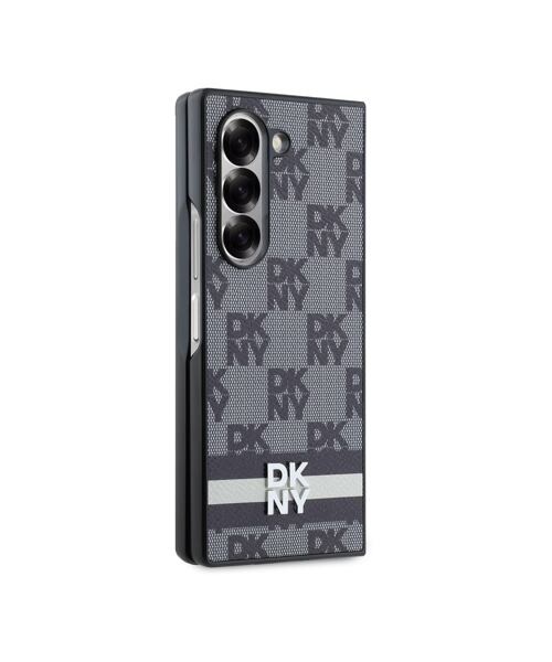 DKNY PU Leather Checkered Pattern and Stripe Zadní Kryt pro Samsung Galaxy Z Fold 6 Black