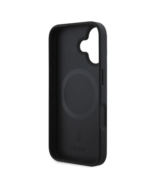 DKNY PU Leather Repeat Pattern Bottom Stripe MagSafe Zadní Kryt pro iPhone 16 Plus Black