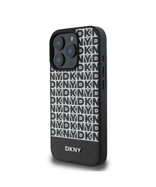 DKNY PU Leather Repeat Pattern Bottom Stripe MagSafe Zadní Kryt pro iPhone 16 Pro Max Black