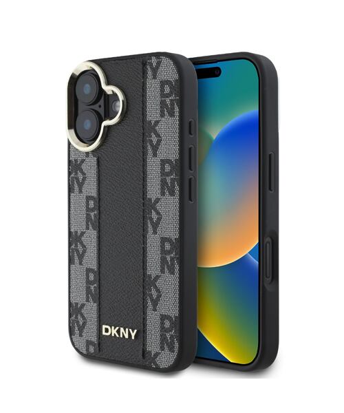 DKNY PU Leather Checkered Pattern Magsafe Zadní Kryt pro iPhone 16 Plus Black