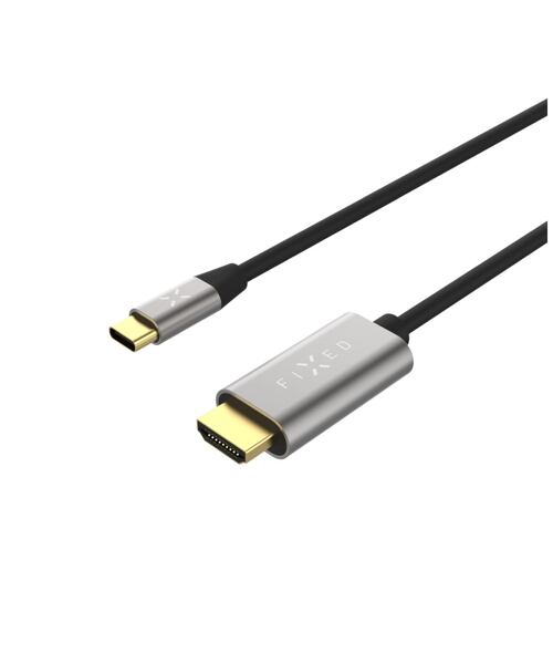 Video kabel FIXED s konektory USB-C/HDMI, USB-C 3.1 Gen 2 18Gbps, HDMI 2.0 4K60Hz, 2m, šedý