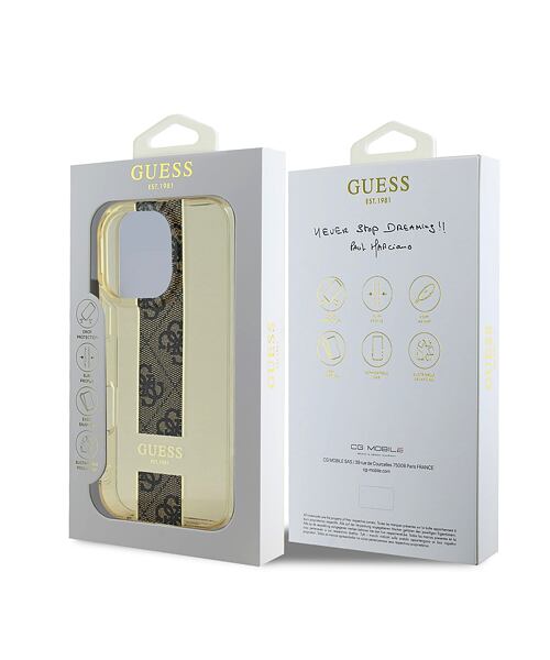 Guess IML Middle 4G Stripe Zadní Kryt pro iPhone 16 Pro Brown
