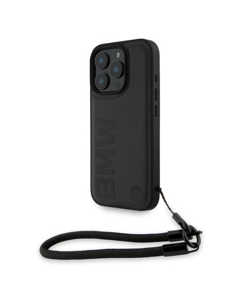 BMW Leather Signature and Strap Zadní Kryt pro iPhone 16 Pro Black
