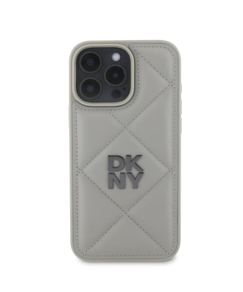 DKNY PU Leather Quilted Stack Logo Zadní Kryt pro iPhone 16 Pro Grey