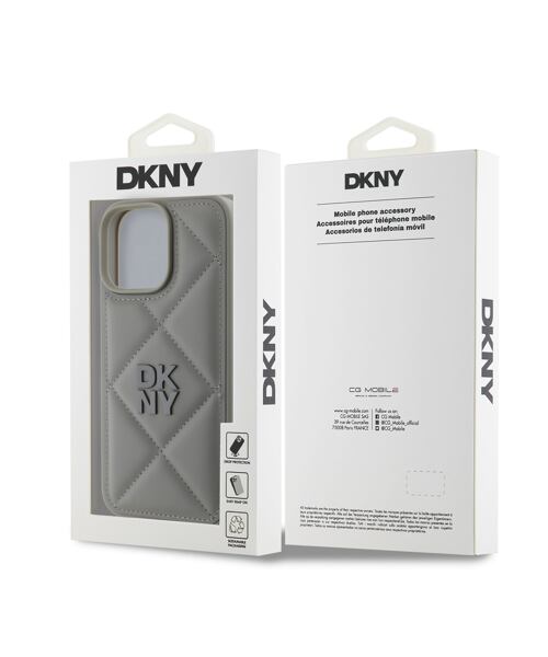 DKNY PU Leather Quilted Stack Logo Zadní Kryt pro iPhone 16 Pro Max Grey