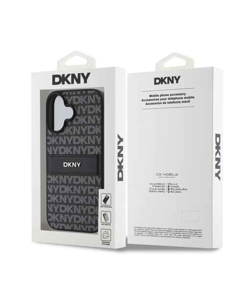 DKNY PU Leather Repeat Pattern Tonal Stripe Zadní Kryt pro iPhone 16 Plus Black