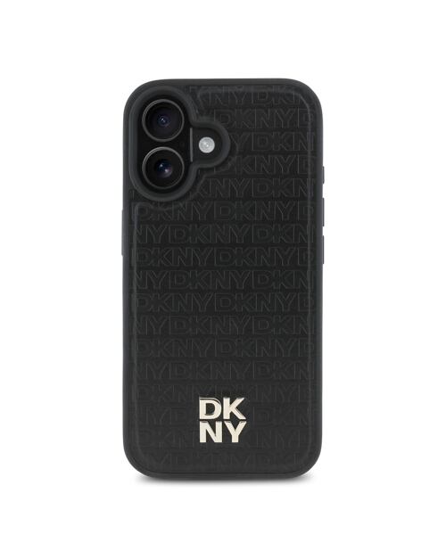 DKNY PU Leather Repeat Pattern Stack Logo MagSafe Zadní Kryt pro iPhone 16 Black