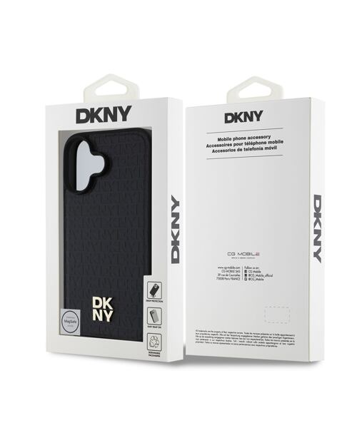 DKNY PU Leather Repeat Pattern Stack Logo MagSafe Zadní Kryt pro iPhone 16 Plus Black