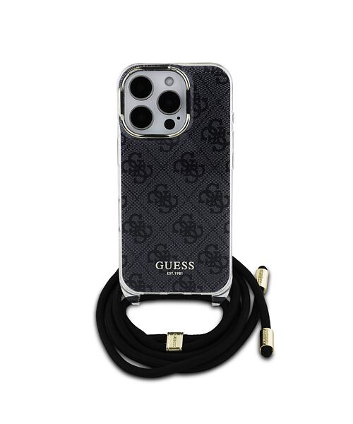 Guess IML 4G Printed Crossbody Popruh Zadní Kryt pro iPhone 16 Pro Black