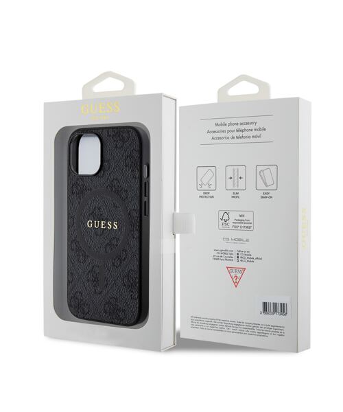 Guess PU Leather 4G Colored Ring MagSafe Zadní Kryt pro iPhone 15 Black