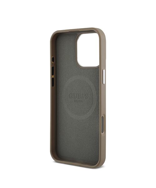 Guess PU Grained Triangle Logo MagSafe Zadní Kryt pro iPhone 16 Pro Max Brown