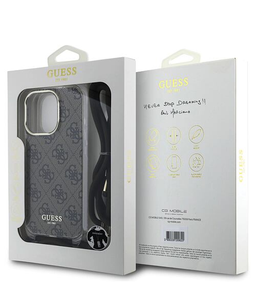 Guess IML 4G Printed Crossbody Popruh Zadní Kryt pro iPhone 16 Pro Brown