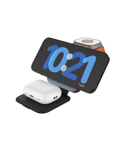 Skládací magnetický bezdrátový nabíjecí stojan 3v1 FIXED MagFlex Alu, 15W+2.5W+3.5W, šedý