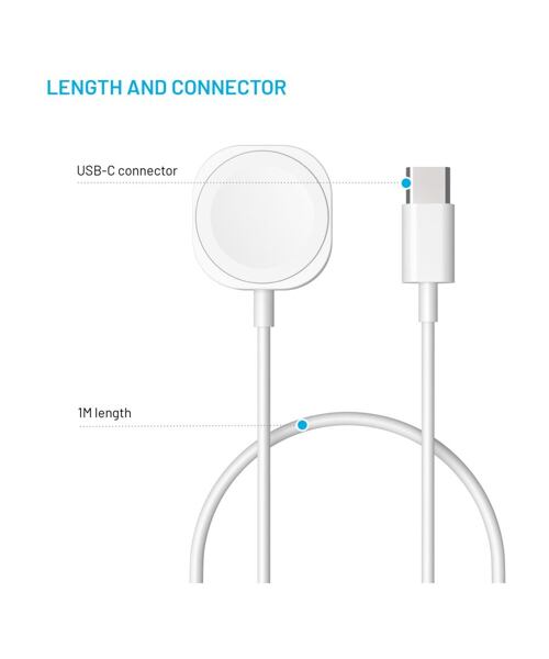 Nabíjecí USB-C kabel FIXED pro Apple Watch, bílý