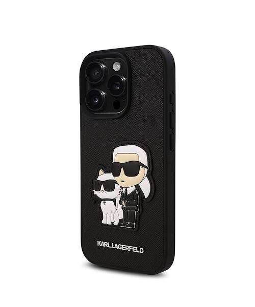 Karl Lagerfeld PU Saffiano Karl and Choupette Zadní Kryt pro iPhone 16 Pro Max Black