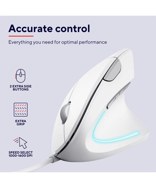 Trust Verto/Vertikální/Optická/Pro praváky/1 600 DPI/Drátová USB/Bílá