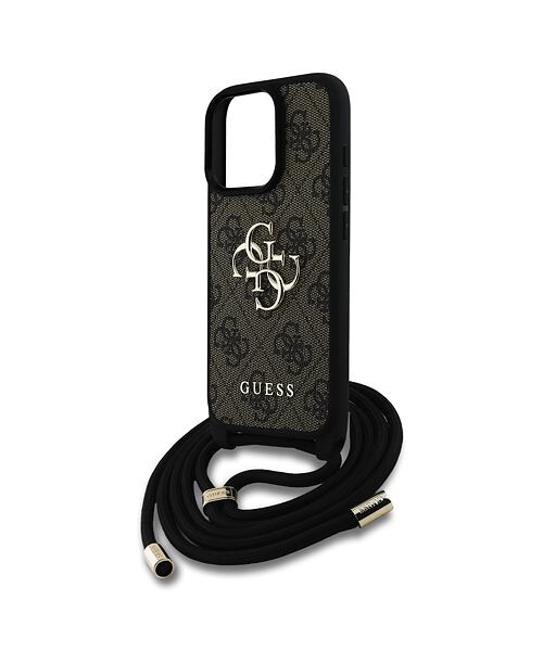 Guess PU 4G Metal Logo Crossbody Popruh Zadní Kryt pro iPhone 16 Pro Brown