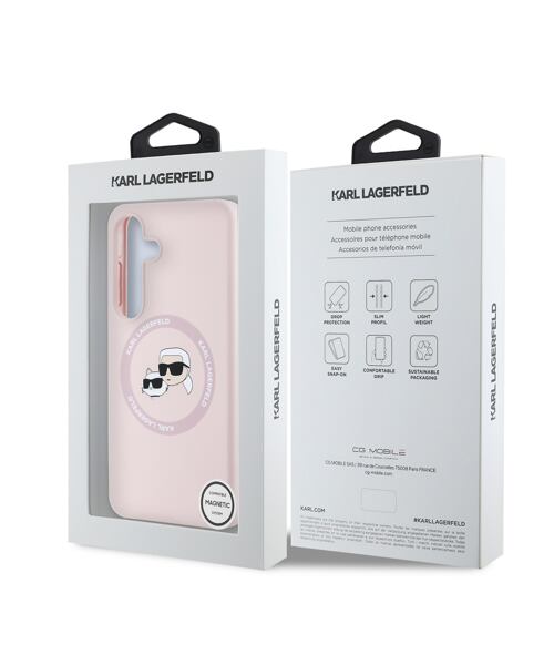 Karl Lagerfeld Liquid Silicone K&CH Heads MagSafe Zadní Kryt pro Samsung Galaxy S25+ Pink