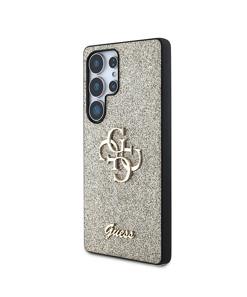 Guess PU Fixed Glitter 4G Metal Logo Zadní Kryt pro Samsung Galaxy S25 Ultra Gold