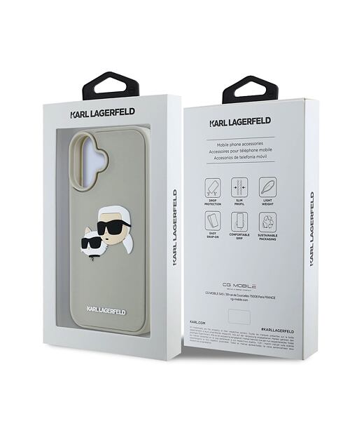 Karl Lagerfeld 3D Rubber Double Heads Zadní Kryt pro iPhone 16 Beige
