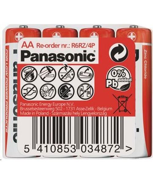 PANASONIC Zinkouhlíkové baterie Red Zinc R6RZ/4P AA 1,5V (shrink 4ks)